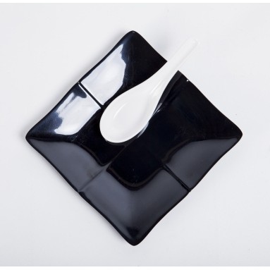 Dĩa vuông 18.8 x 2.2 cm melamine phíp đen cao cấp sang trọng đen trơn - Dish F-DV88