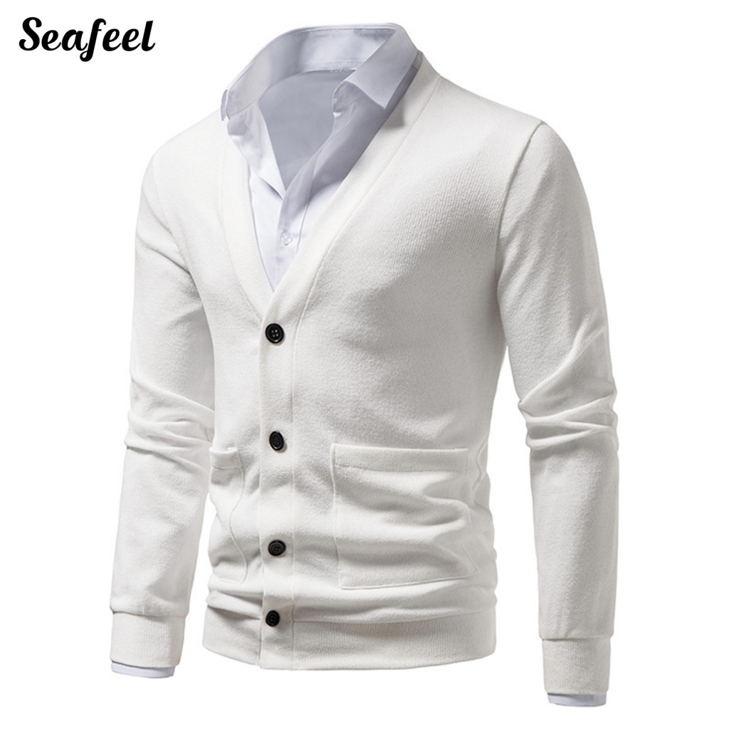 Sf_áo Khoác Sweater Mùa Đông Đơn Giản Ôm Dáng Cổ Chữ V Cho Nam Giới Mặc Vào Văn Phòng