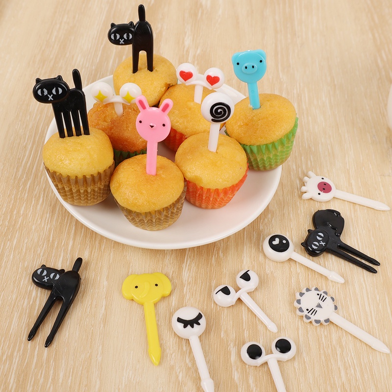 Set 6/10 Nĩa Ăn Trái Cây Hình Động Vật Mắt Mèo Đen 3-6CM