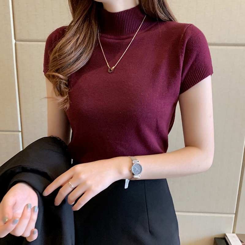 Áo Sweater Mỏng Tay Ngắn Cổ Cao Thời Trang Mùa Hè 2020 Dành Cho Nữ