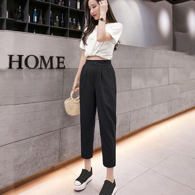 Quần đũi nữ dáng baggy chất đũi xước cạp cao lưng chun kiểu dáng thời trang chất vải mát - Quần dài mặc ở nhà đi chơi