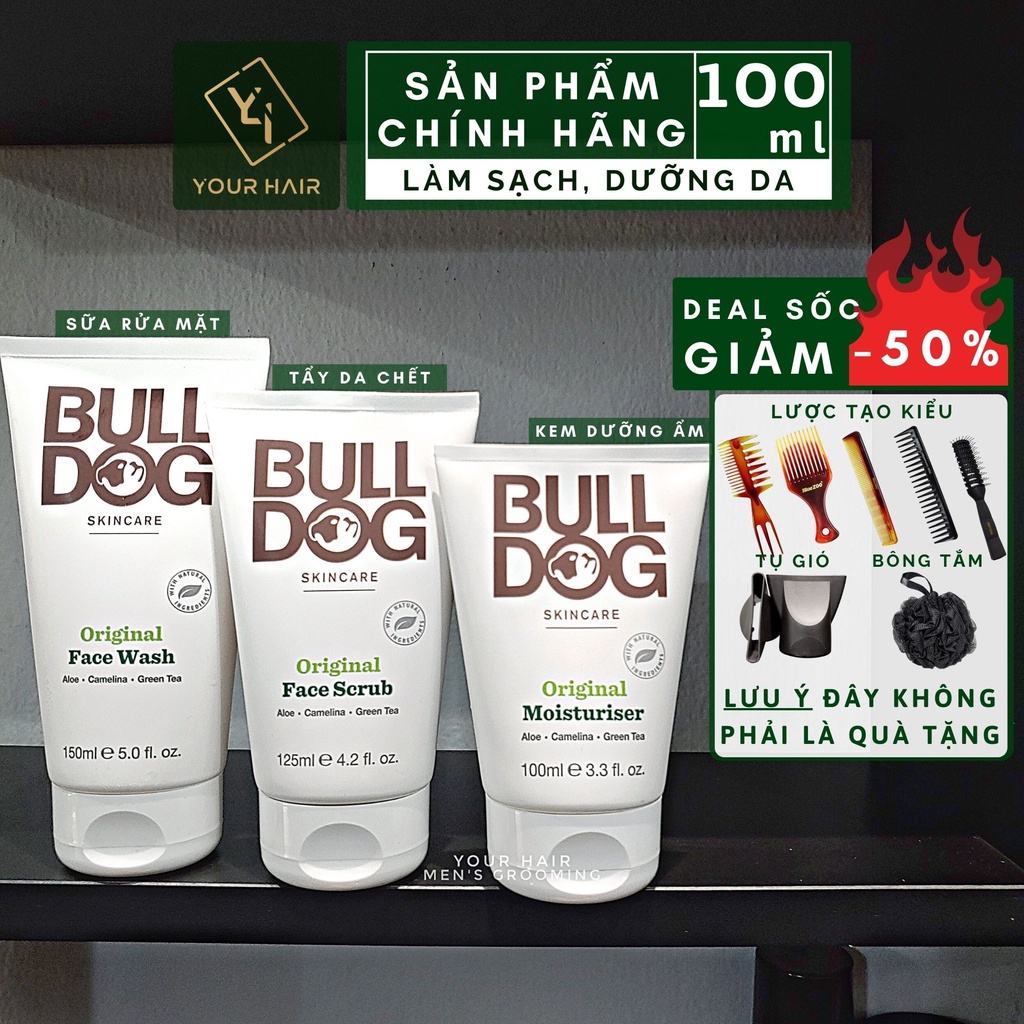 Sửa rửa mặt + Tẩy da chết + Dưỡng ẩm | Bulldog Original Face Wash + Scrub + Moisturisers