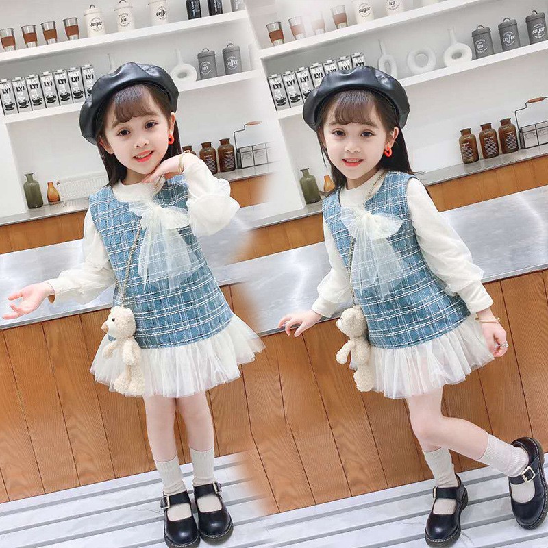 Váy đầm thu đông bé gái-Sét váy dạ 3 chi tiết bé gái size 10-18kg [SV02]