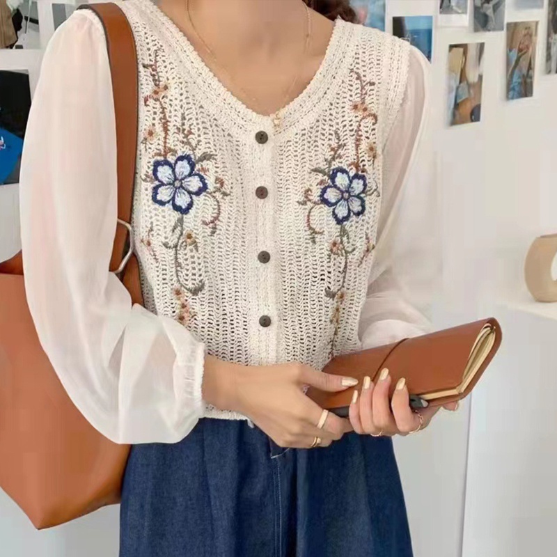 Áo Khoác Cardigan Chiffon Tay Dài Cài Nút Họa Tiết Hoa Thời Trang Cho Nữ