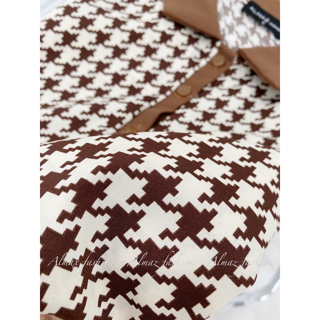 Váy suông cổ đức hoạ tiết ziczac, váy đũi lụa siêu mềm siêu mát - Almaz Fashion