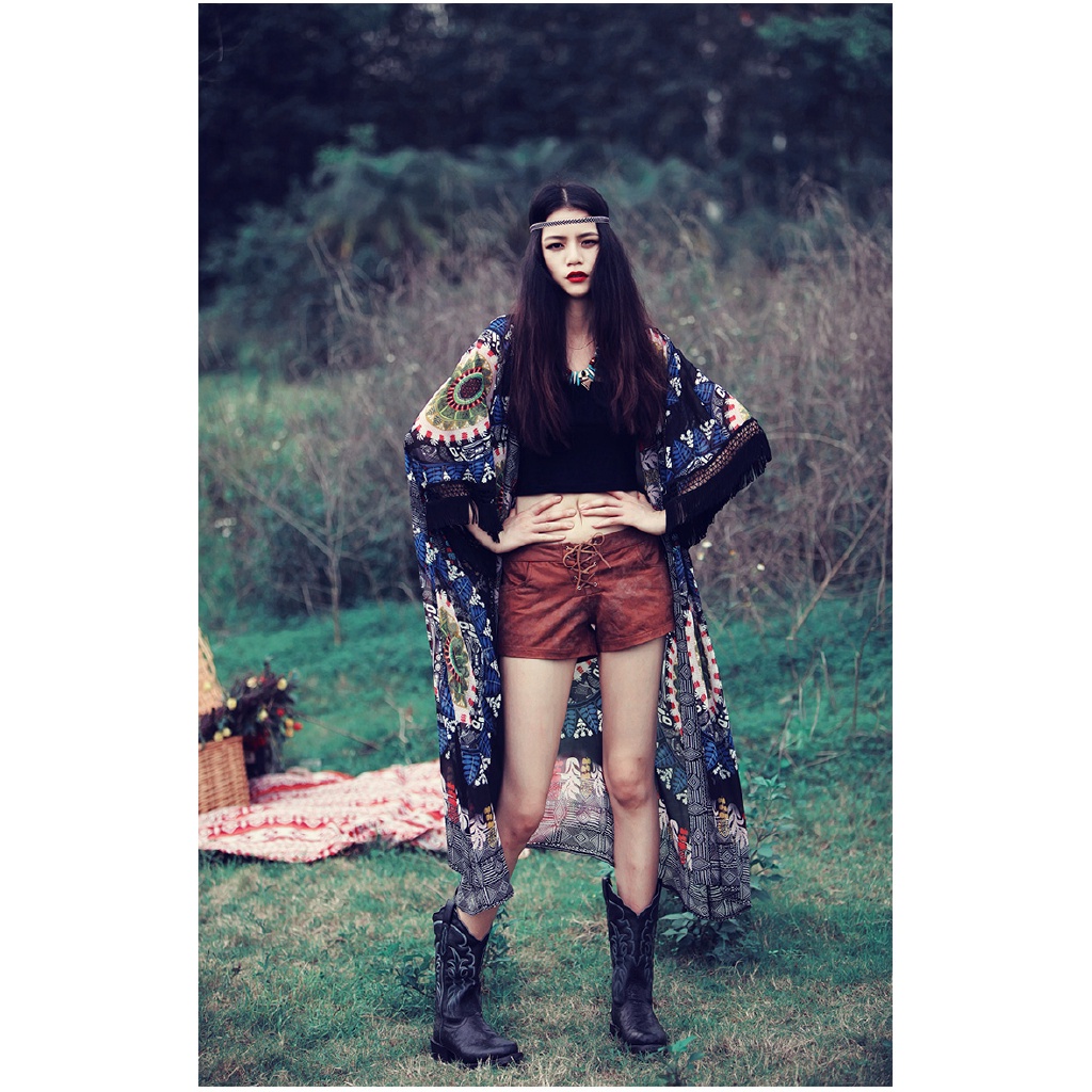 Áo khoác cardigan chiffon dáng dài in họa tiết dân tộc phối tua rua thời trang mùa hè cho nữ
 | BigBuy360 - bigbuy360.vn