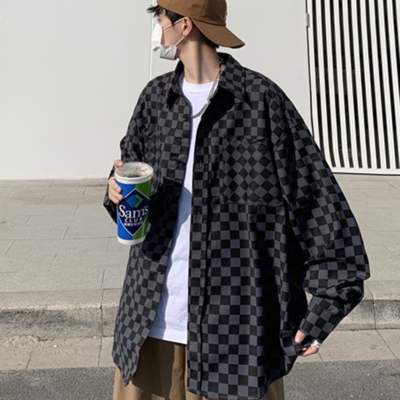 Áo Sơ Mi Tay Dài Họa Tiết Kẻ Sọc Ca Rô Đen Xám Thời Trang Dễ Phối Đồ Cho Nam Size M-3XL