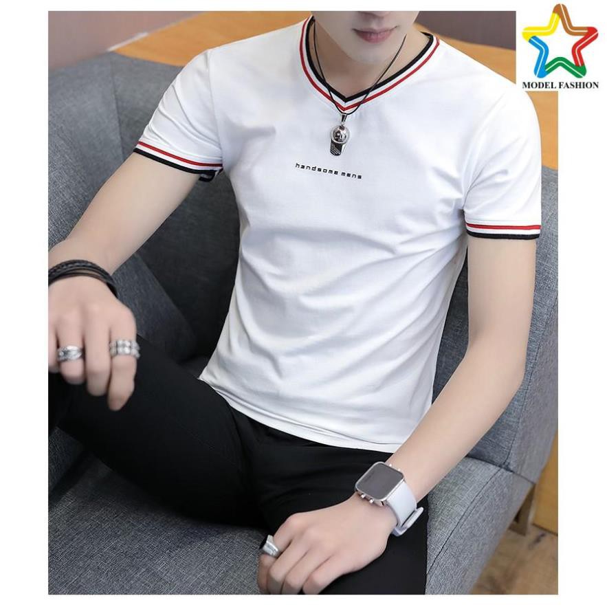 Áo thun nam ngắn tay cổ tim body phong cách hàn quốc cao cấp ATN06-Trắng