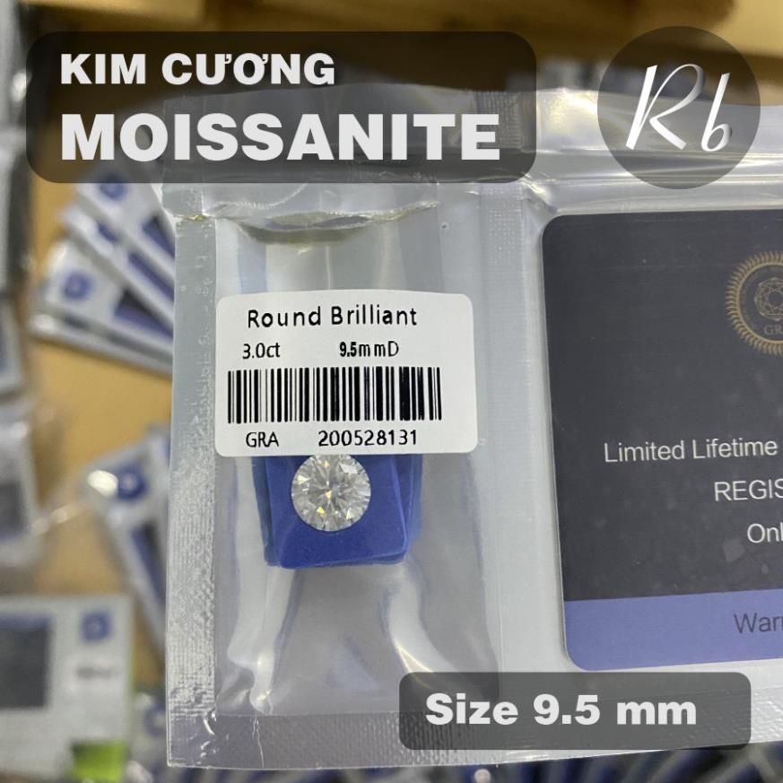 Đá Kim Cương Nhân Tạo Moissanite 9.5mm, Nước D, Độ Sạch FL, Kiểm Định GRA, Tiêu Chuẩn U.S.A