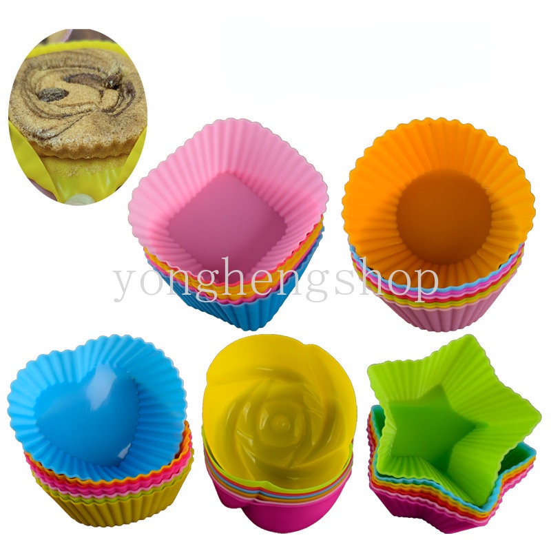 1 Khuôn Làm Bánh Hình Tròn / Ngôi Sao / Trái Tim / Hoa Chất Liệu Silicone Chống Dính Có Thể Tái Sử