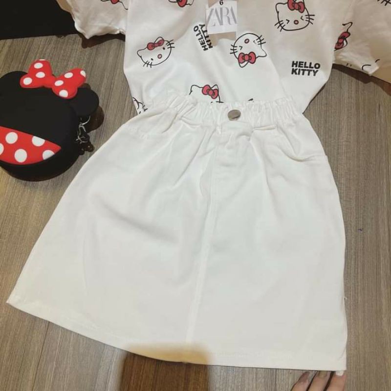 Sét Zara áo Hello Kitty mix chân váy kaki cho bé 10-20kg