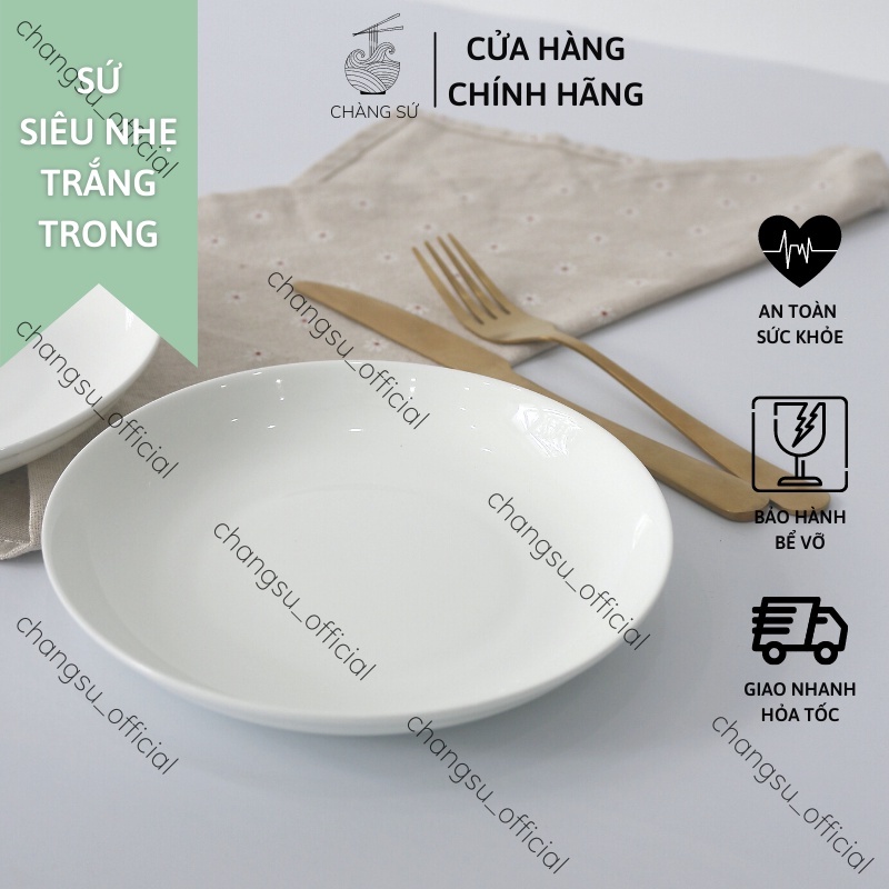 Đĩa tròn sâu lòng trắng trơn sứ siêu nhẹ - Sứ xương siêu nhẹ Minh Châu