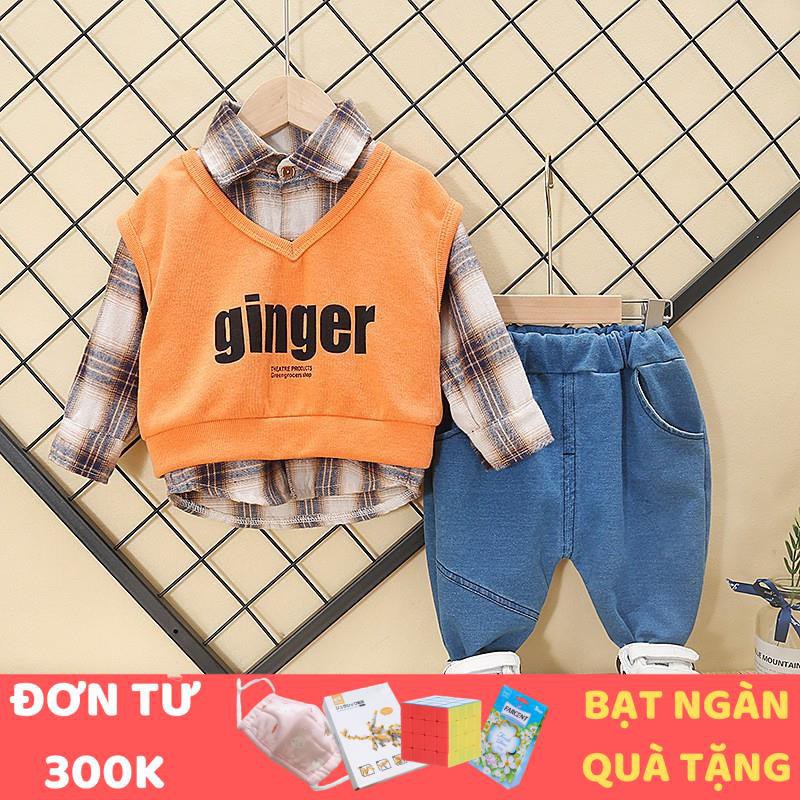 Quần áo trẻ em ⚡️𝗙𝗥𝗘𝗘𝗦𝗛𝗜𝗣⚡️Bộ quần áo Ginger màu vàng Smartkids TE2041 kết hợp  áo sơ mi kẻ caro với áo gile