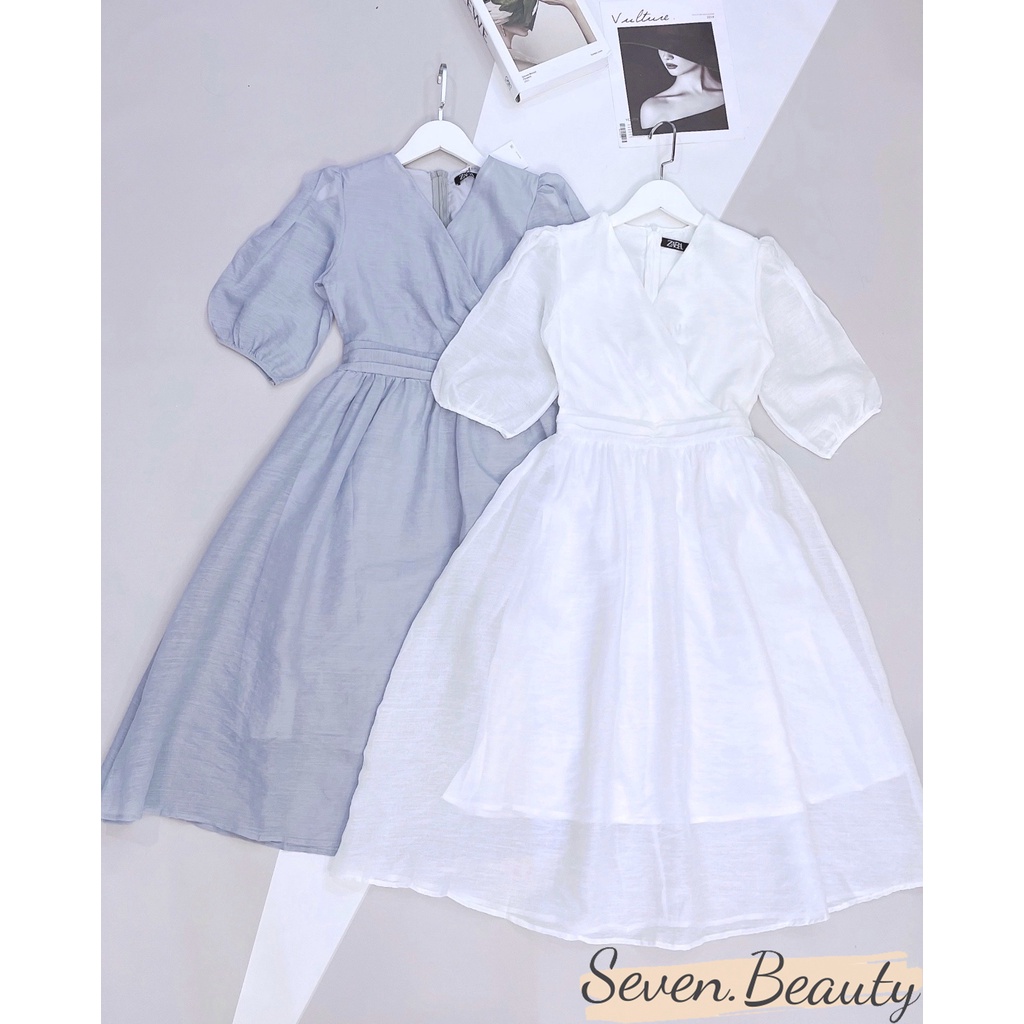 Váy nữ, đầm cổ V li eo 7.Beautiful chất tơ mềm, phong cách trẻ trung nữ tính hai màu cực xinh V106