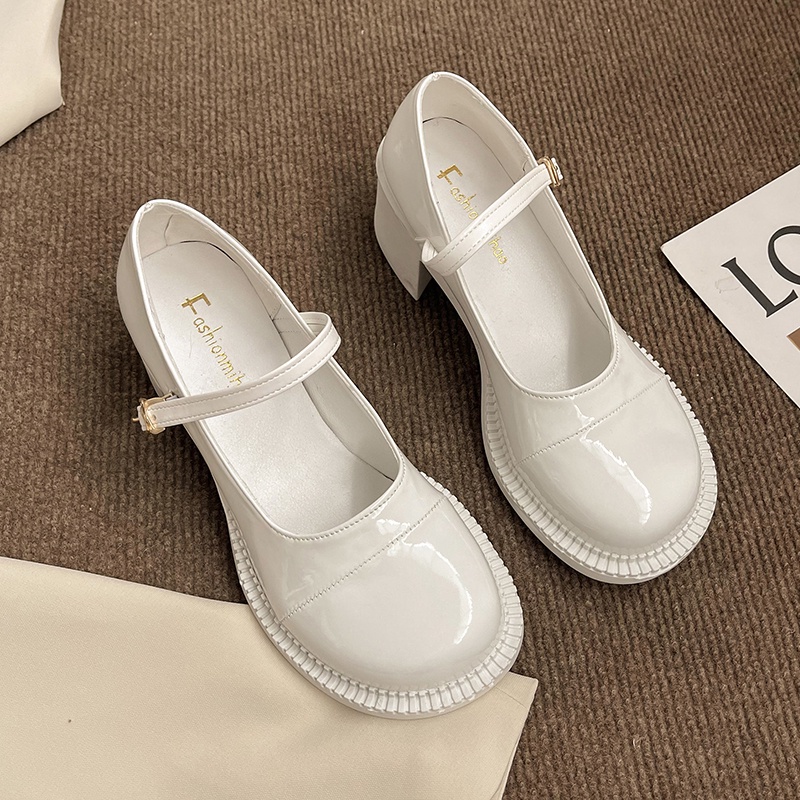 IELGY Giày gót dày mũi tròn phong cách Mary Jane cổ điển cho nữ