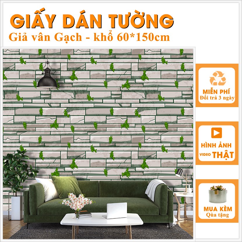 Decal Dán Tường Giả Gạch Dây Leo ( N2 ) | Giấy Dán Tường Chống Nấm Mốc Trang Trí Phòng Dễ Dàng Chùi Rửa