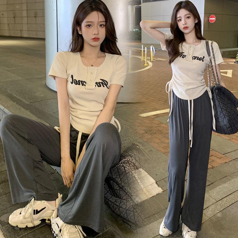 Bộ Áo Lụa Băng + Quần Dài Dây Rút Phong Cách Mỹ Thời Trang Mùa Hè Cho Nữ