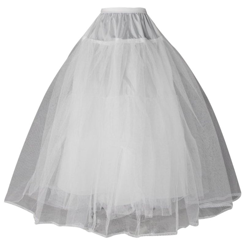 Women Bridal 3 Hoop A-Line Floor-Length Full Slip Petticoat Ball Gown Two-Layer Elastic Waist