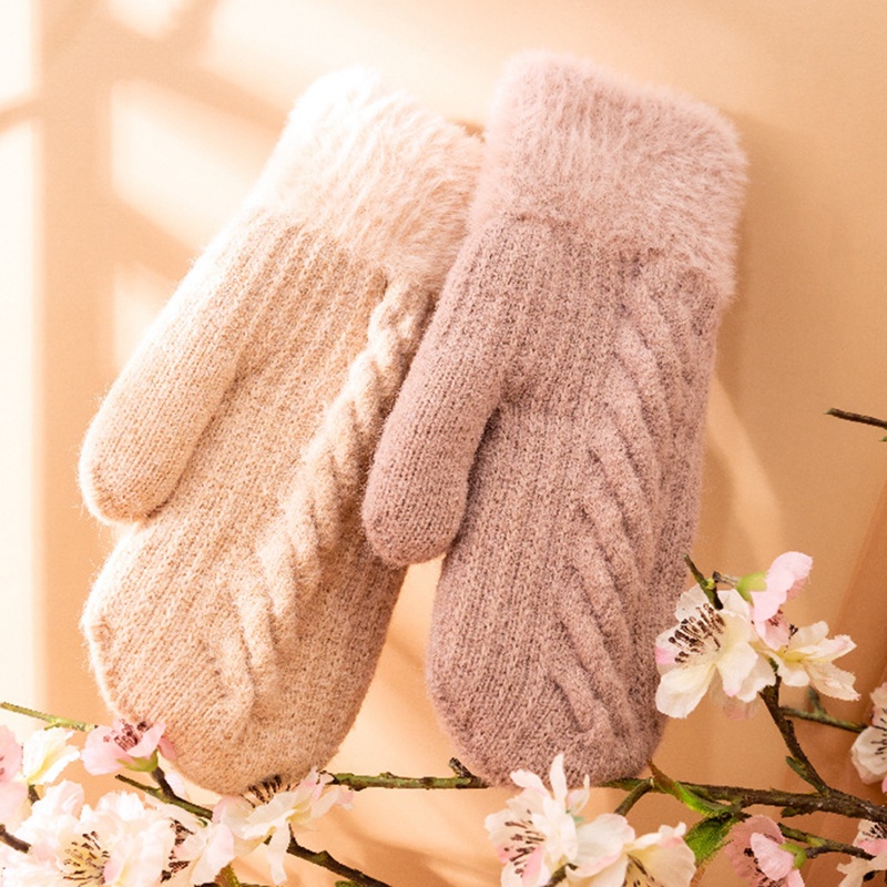 Găng Tay Len Mềm Mại Dày Dặn Giữ Ấm Mùa Đông Cho Nữ