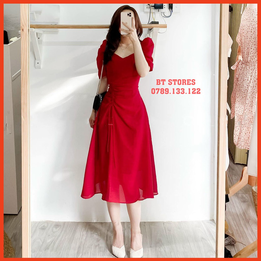 Đầm dự tiệc sang trọng chíp eo bằng dây rút, đầm may 2 lớp, có sẵn mút ngực