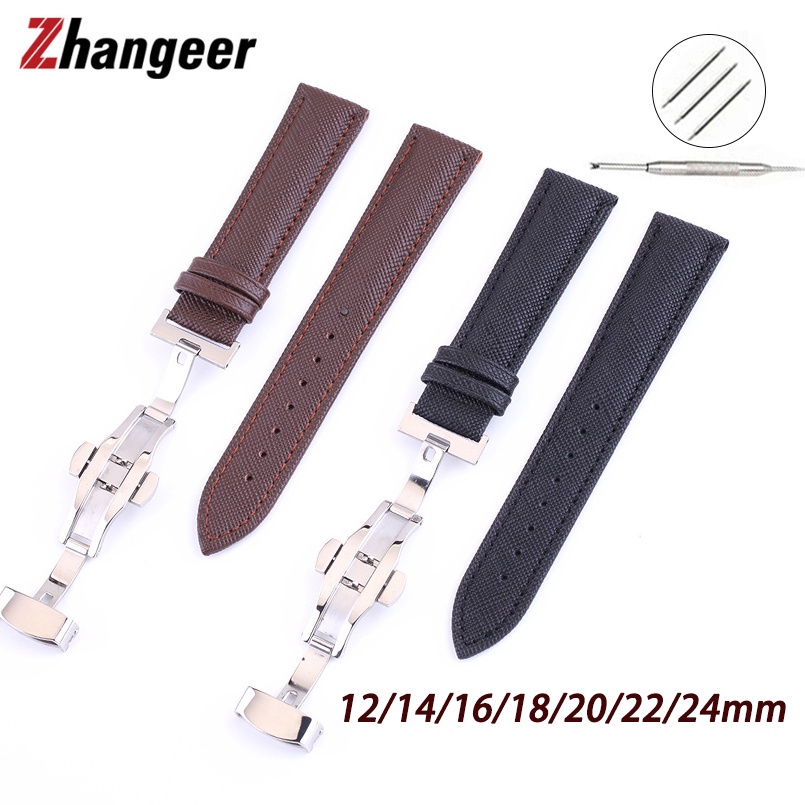 Dây Đeo Bằng Da Thật Có Khóa Bướm Bằng Thép Không Gỉ 12mm 14mm 16mm 18mm 20mm 22mm 24mm Chất Lượng Cao