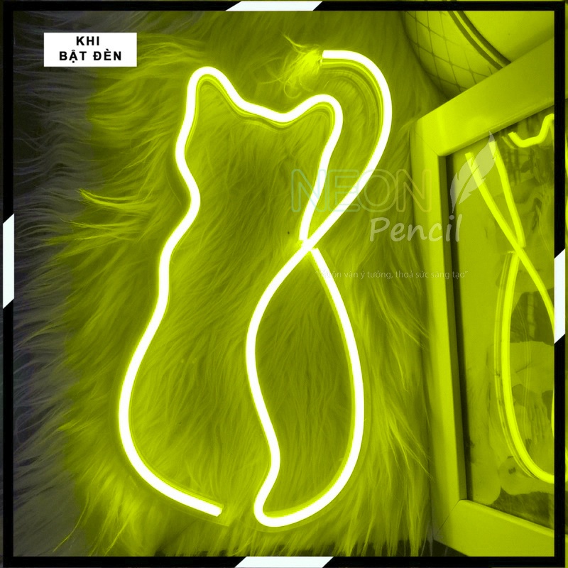 Đèn led Neon trang trí | Hình con mèo MC1 | Decor phòng ngủ | 35*20 cm | Đèn ngủ   | Quà tặng trang trí - PENCIL NEON