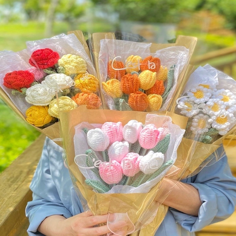 Bó Hoa Đan Len Thủ Công Làm Quà Tặng Sinh Nhật / Valentines