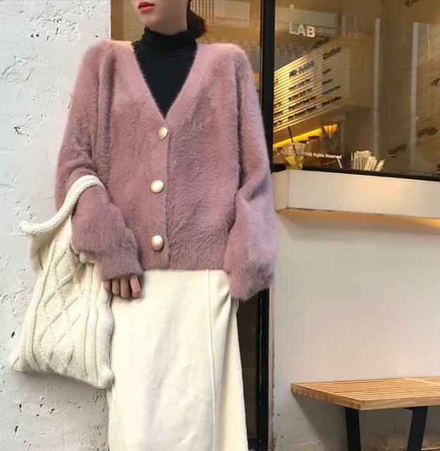 Hàng nhập - Áo khoác len nữ 3 nút form suông