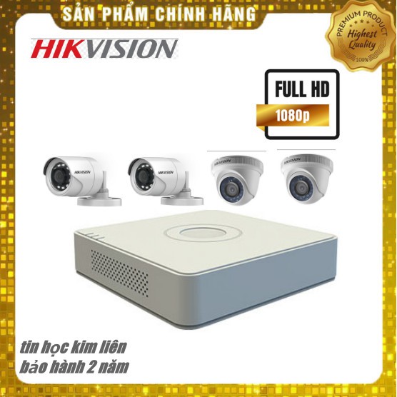 Combo 4 Camera Hikvision 2.0M FullHD + 1 Đầu ghi hình Hikvision 7104 F1/N 1080N H264+ (chưa bao gồm ổ cứng và phụ kiện)