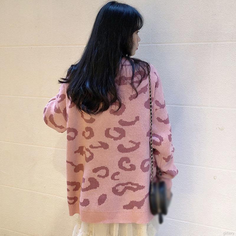 Áo Khoác Cardigan Dệt Kim Tay Dài Cổ Chữ V Hoạ Tiết Da Báo Phong Cách Hàn Quốc