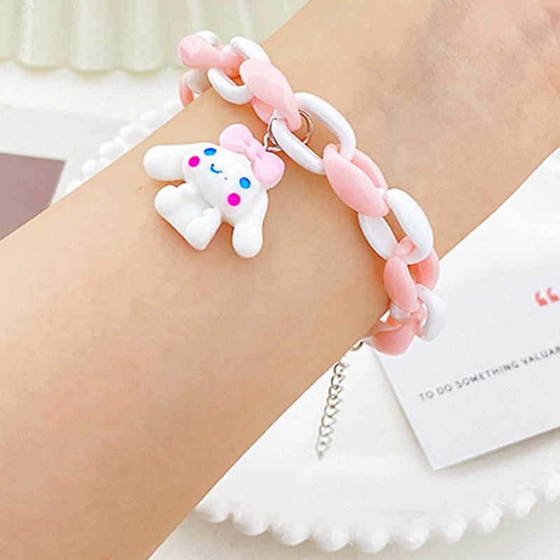 Vòng Tay Dây Xích Kim Loại Gắn Mặt Hình Chú Chó Tai To Màu Hồng Dễ Thương Có Thể Điều Chỉnh Thời Trang Cho Nữ