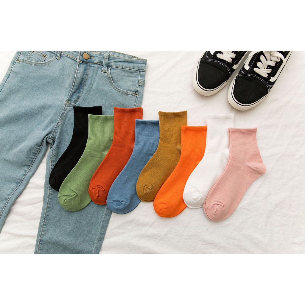 Vớ trơn màu cổ trung basic