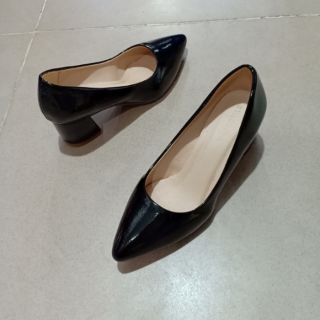 Giày da mềm trơn gót vuông 5p(ảnh thật)