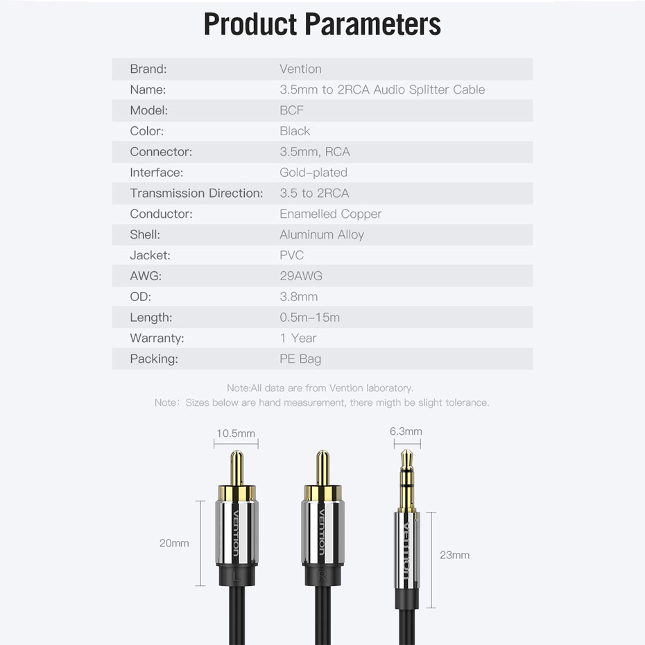 Dây Cáp Âm Thanh RCA Đầu Cắm 3.5mm Sang 2rca Aux Rca Tiện Dụng