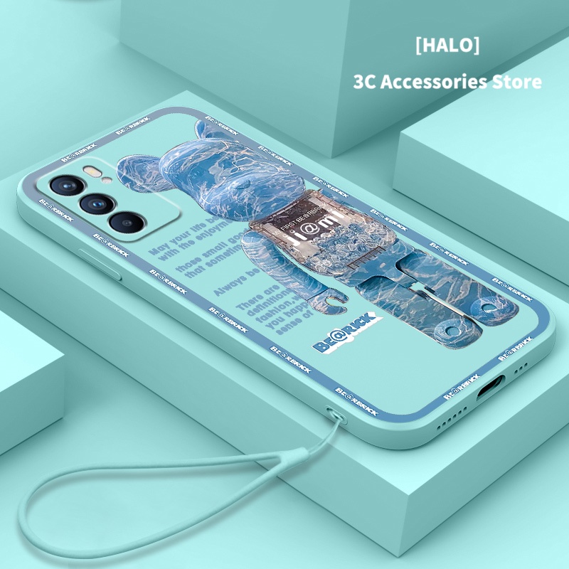 OPPO Reno 6 Pro 5/5 Pro A53/GT NEO 2 /4Z Ốp điện thoại silicon họa tiết chú gấu dễ thương kèm dây đeo cho