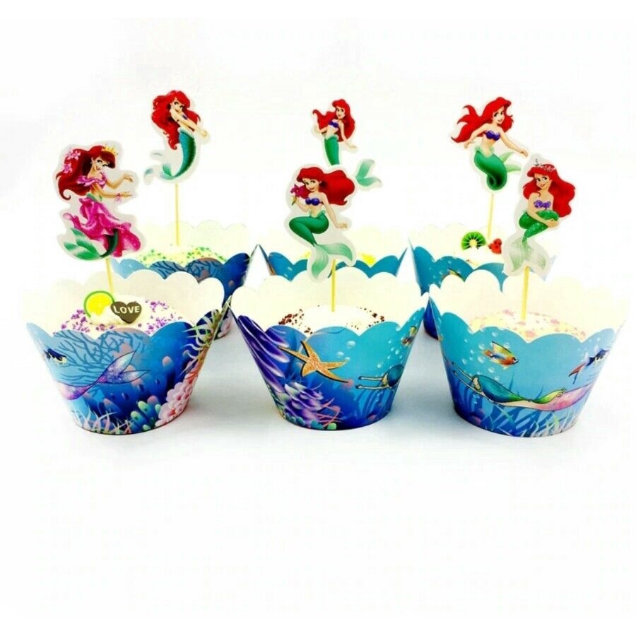 Set 24 Phụ Kiện Màng Bọc Và Topper Trang Trí Bánh Cupcake Họa Tiết Chuột Mickey Minnie / Doraemon / Công Chúa Băng Giá