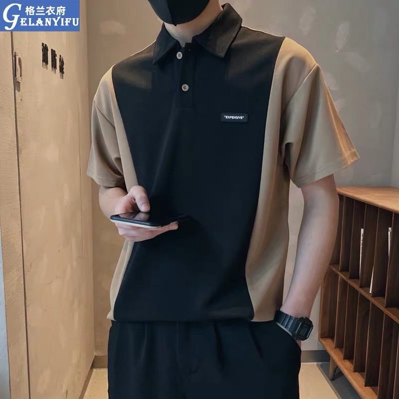 Áo Polo nam ngắn tay phối màu thêu logo- Áo thun nam tay lỡ from rộng cổ đức phong cách ulzzang hàn quốc