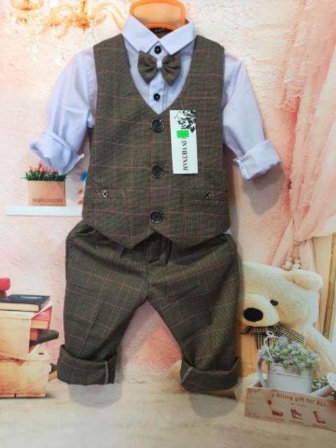 Bộ công tử kẻ hàng cao cấp cho bé trai 8-23kg