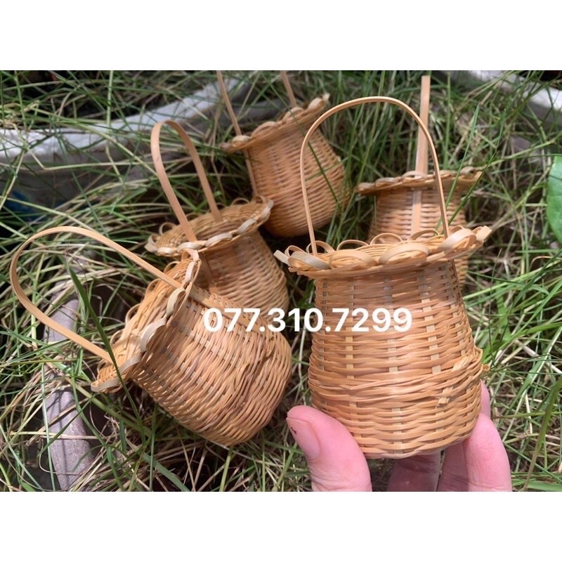 Giỏ đan tre  trang trí- trồng cây mini ảnh thật MINI