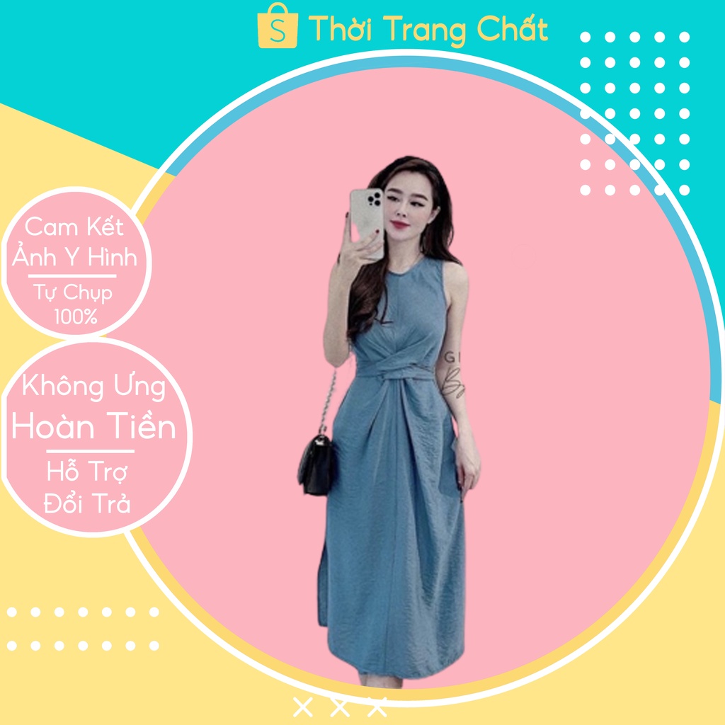 Váy body 2 dây chít eo siêu xinh, Đầm nữ dáng suông không tay chất dày dặn hàng loại 1