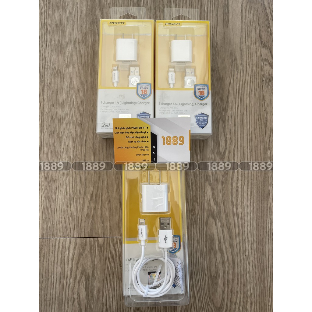 Combo Sạc Pisen I Charger 1A  (1 Củ Sạc + Cáp Sạc Nhanh Đầu USB Sang Lighting) - Bộ Sạc Nhanh Iphone 1A - TS-C051