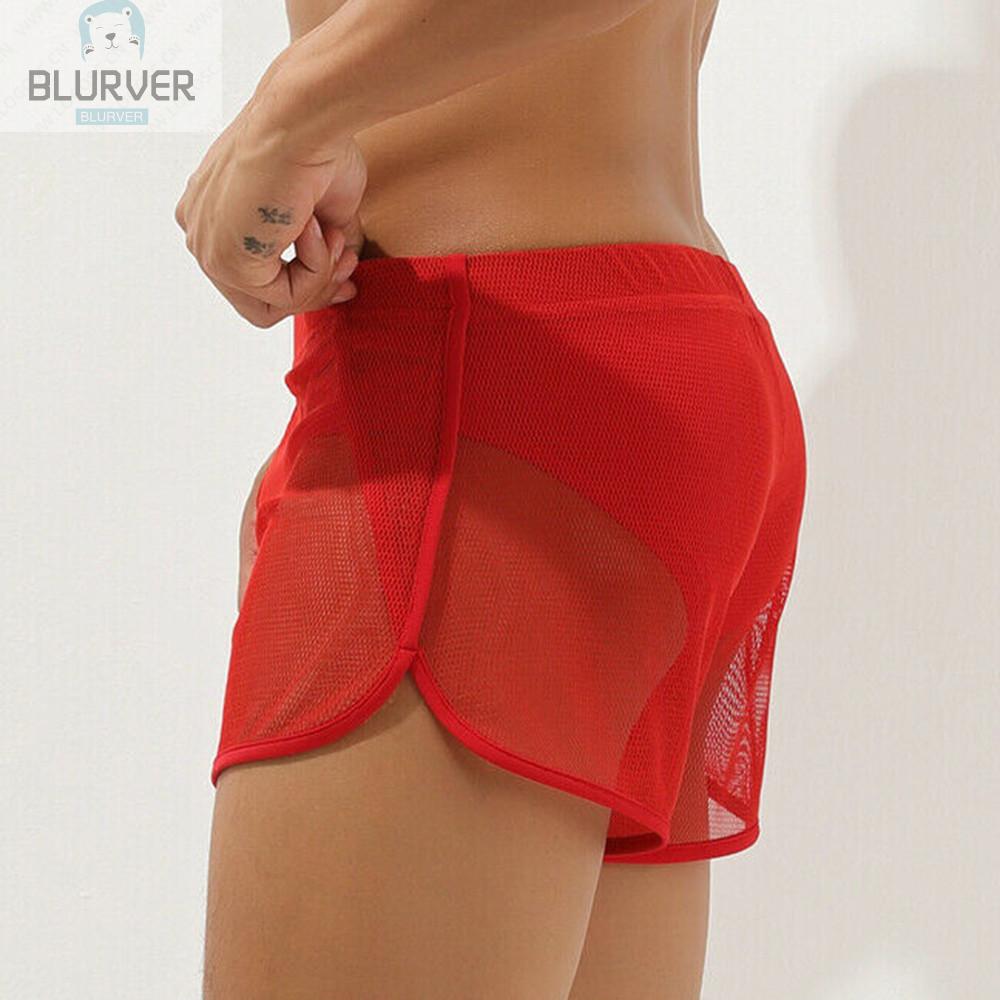 Quần lót boxer vải mỏng xuyên thấu màu trơn gợi cảm