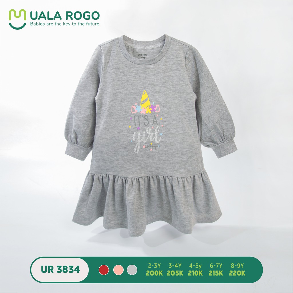 Áo váy nỉ có mũ hoodie cầu vồng bé gái cao cấp UalaRogo 3833