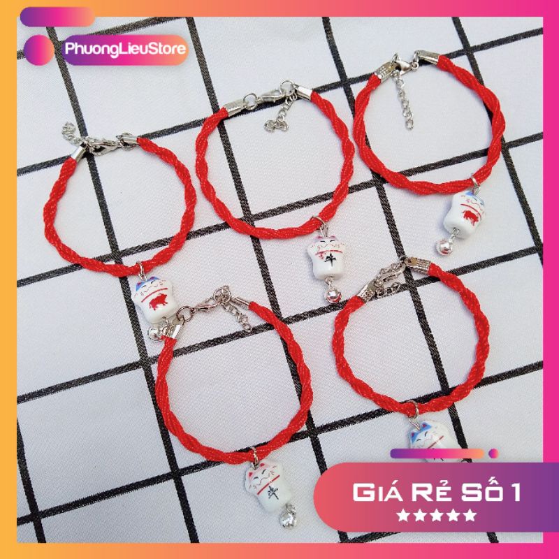 Vòng tay may mắn mix mèo thần tài, vòng tay dây đỏ - PHUONGLIEUSTORE