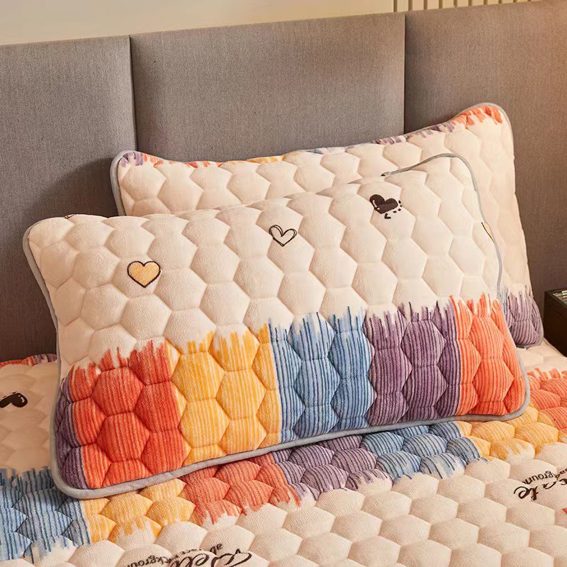 Ga nỉ nhung trải giường trần bông, ga gối nỉ nhung trần bông bọc đệm, thảm nỉ nhung bọc đệm tặng kèm 2 vỏ gối cùng mầu