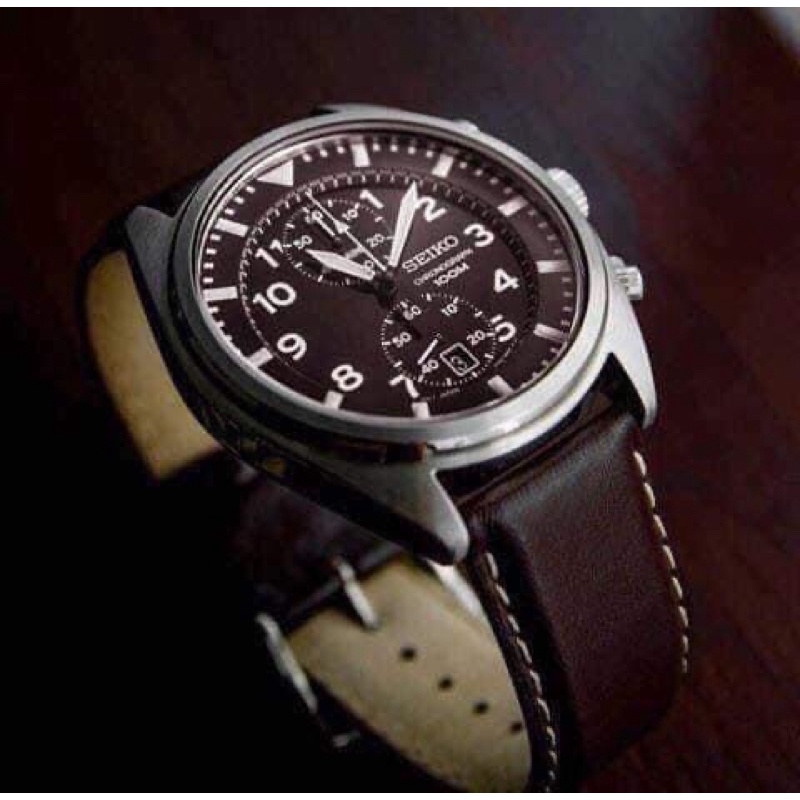 Đồng Hồ Nam Seiko dây da nâu case 42mm