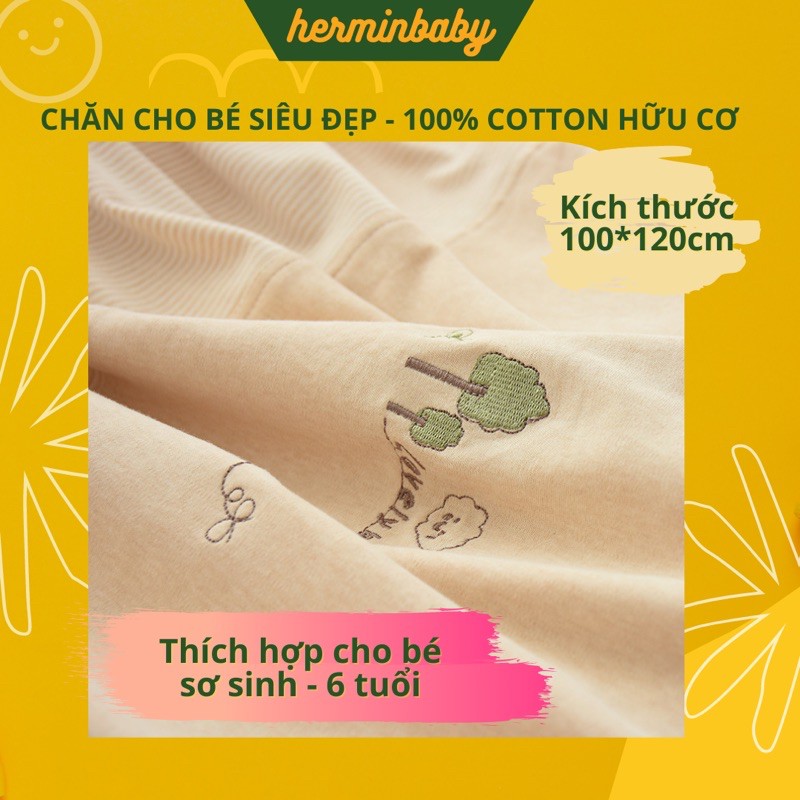 Chăn cho bé COTTON HỮU CƠ 2 lớp size 100*120 cm - mền cho bé 4 mùa