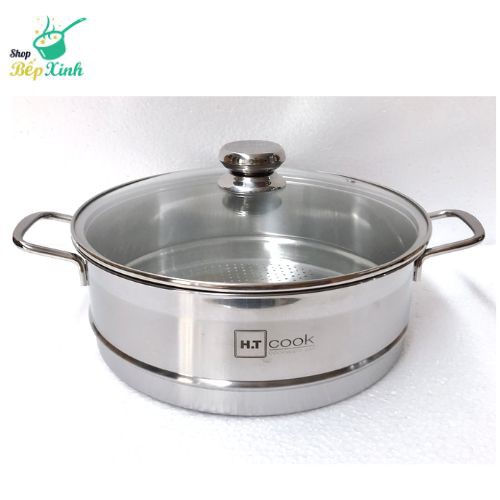 Xửng hấp inox HT Cook 28cm nắp kính