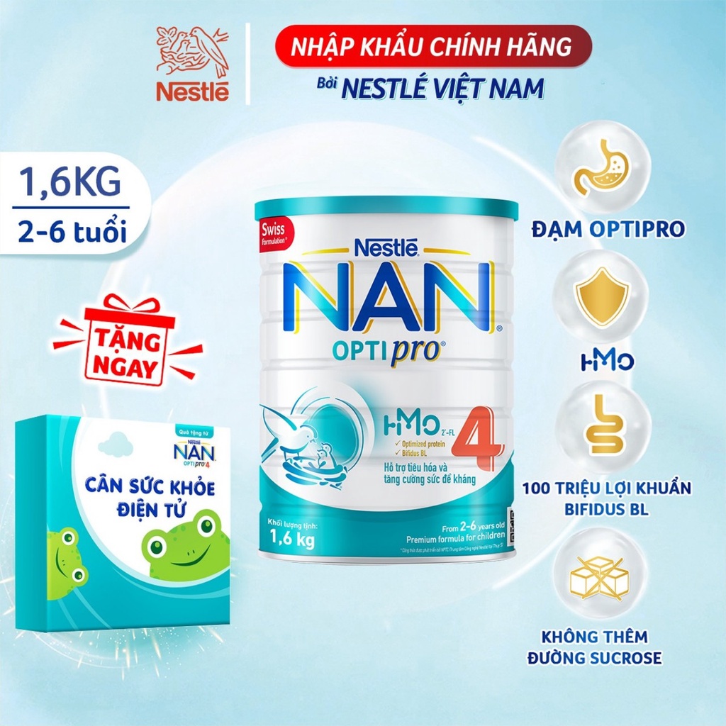 [Tặng 1 cân điện tử cho bé] Sữa bột Nan Optipro 4 1.6kg/lon