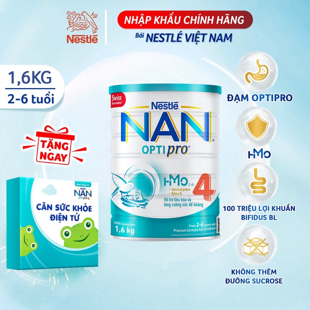 Tặng 1 cân điện tử cho bé Sữa bột Nan Optipro 4 1.6kg lon